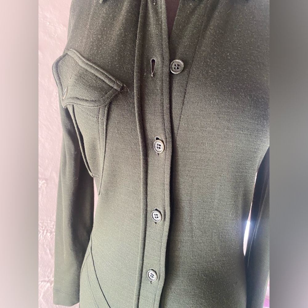 Vintage 90s Moschino Cheap and Chic Green Wool Cargo Utility Maxi Dress - Picture 13 of 16